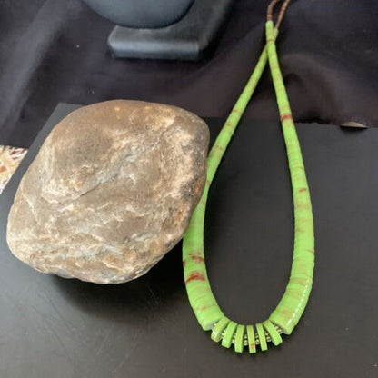 Navajo Green Gaspeite Shell Necklace | Sterling Silver | Authentic Native American | 22" | 11466