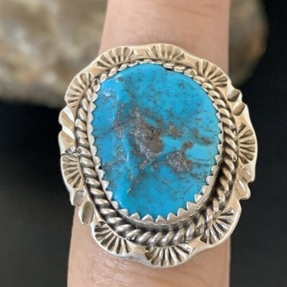 Southwestern Navajo Blue Kingman Turquoise Ring | Sterling Silver | Sz 9 | 12951