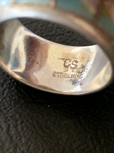 Navajo Blue Turquoise Inlay Ring | Sterling Silver | Sz 11 | Authentic Native American Handmade | 12562