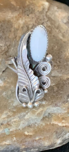 Navajo White Buffalo Turquoise Ring | Sterling Silver | Sz 7 | Authentic Native American Handmade | 12184 - Masha USA