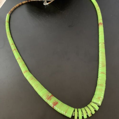 Navajo Green Gaspeite Shell Necklace | Sterling Silver | Authentic Native American | 22" | 11466