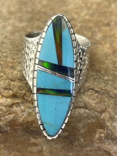 Navajo Multi-Color Opal Turquoise Inlay Ring | Sterling Silver | Sz 6.5 | Authentic Native American Handmade | 1609