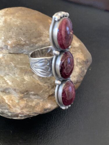 Navajo Purple Spiny Oyster Cluster Ring | Authentic Native American Sterling Silver | Multi-Stone | Sz 11 | 11554