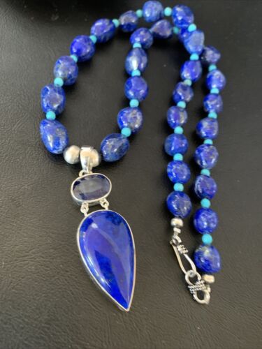 Men's Navajo Blue Lapis Topaz Turquoise Necklace Pendant | Sterling Silver | 20" | 10273