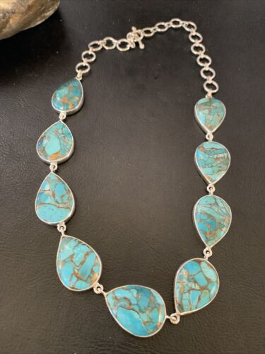 Navajo Blue Mojave Turquoise Pendant Necklace | Sterling Silver | 18" | Authentic Native American Handmade | 11633