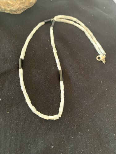 Men's Navajo Onyx & Mother of Pearl Heishi Bead Necklace | Sterling Silver | Authentic Native American Handmade | 20" | 01412