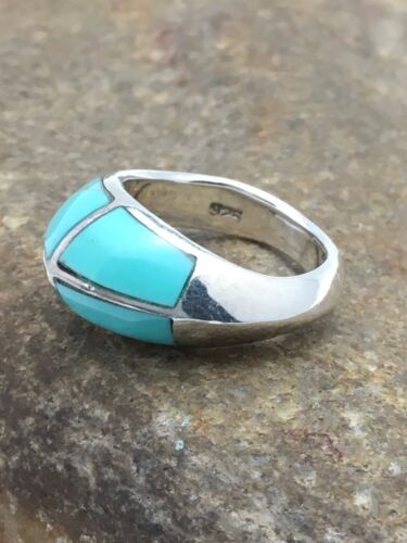 Navajo Turquoise Inlay Ring | Sterling Silver | Sz 5.5 | Authentic Native American Handmade | 4034