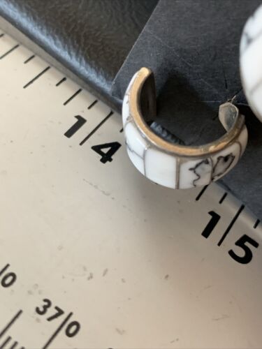 Navajo White Buffalo Turquoise Inlay Earrings | Sterling Silver | 0.5" | Authentic Native American Handmade | 12996