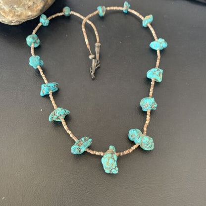 Navajo Turquoise Necklace | Sterling Silver | 24" | Authentic Native American Handmade | 10686