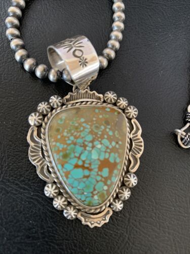 Navajo Blue #8 Turquoise Pendant Necklace | Sterling Silver | Authentic Native American Handmade | 10227