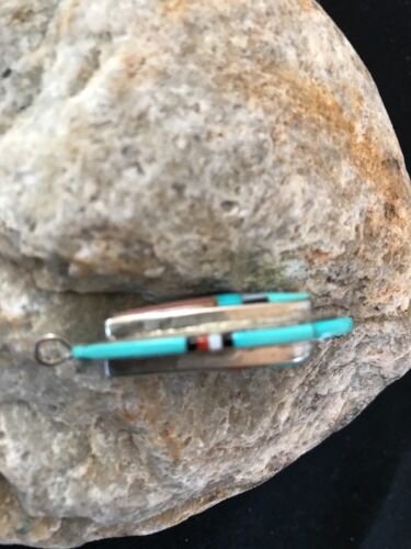 Navajo Zuni Multi-Stone Turquoise Sterling Silver Pendant | Rare Collectible | 2-Sided | Native American Handmade