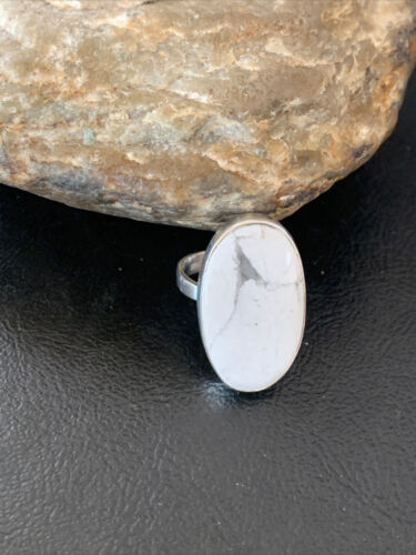 Navajo White Howlite Ring | Sterling Silver | Sz 9.5 | Authentic Native American Handmade | 11610