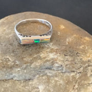 Native American Navajo Blue Pink Opal Inlay Ring | Sz 6.5 | Sterling Silver | 11289