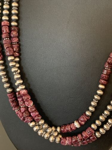 Navajo Purple Spiny Oyster Necklace | 3 Strand | Sterling Silver | 22" | Authentic Native American Handmade | 467