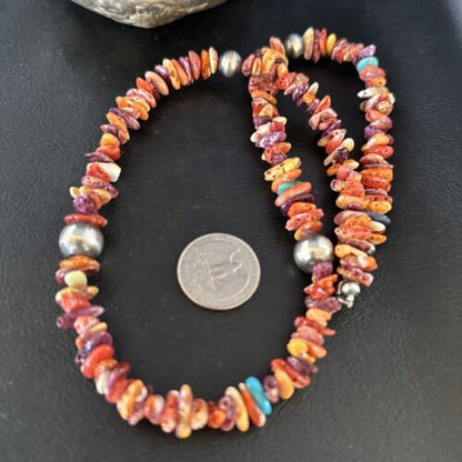 Navajo Multi-Color Spiny Oyster Necklace | Sterling Silver | 21" | Authentic Native American Handmade | 14308