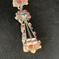 Zuni Kachina Coral Mother of Pearl Onyx Inlay Pin Pendant | Sterling Silver | 4.20" | 13688