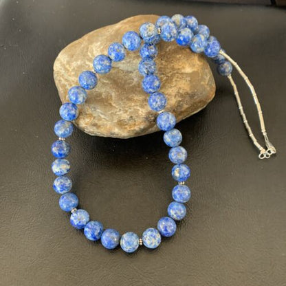 Native American Blue Denim Lapis Bead Necklace | Sterling Silver Heishi | 20" | 11835