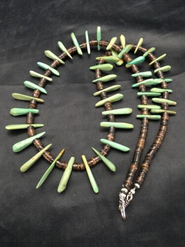 Southwestern Green Turquoise Bone Bead Necklace | Sterling Silver | 20" | 3013 - Masha USA