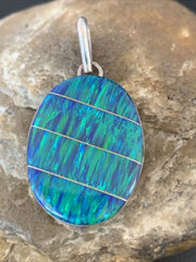 Authentic Native American Navajo Sterling Silver Blue Opal Inlay Pendant | Handmade Jewelry | 13140