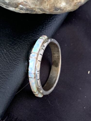 Navajo White Opal Inlay Ring | Sterling Silver | Sz 12.5 | Authentic Native American Handmade | 10616