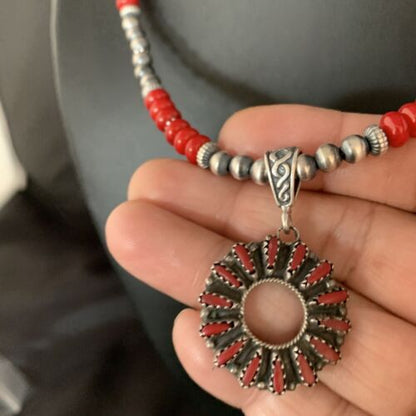 Navajo Green Turquoise Pendant | Sterling Silver | Authentic Native American Handmade | Necklace 20" | 13884