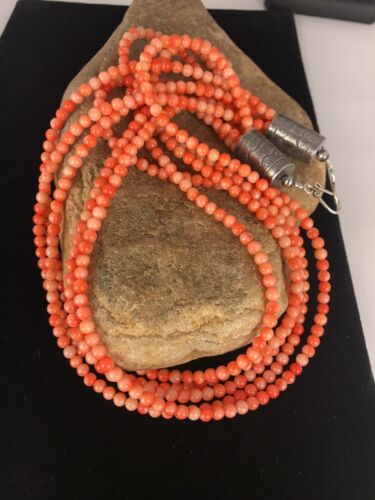 Navajo Angel Skin Bamboo Coral Necklace | Sterling Silver | Southwestern | 3167