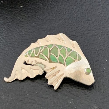 Navajo Green Gaspeite Fish Pin Pendant | Sterling Silver | Authentic Native American Handmade | 12130