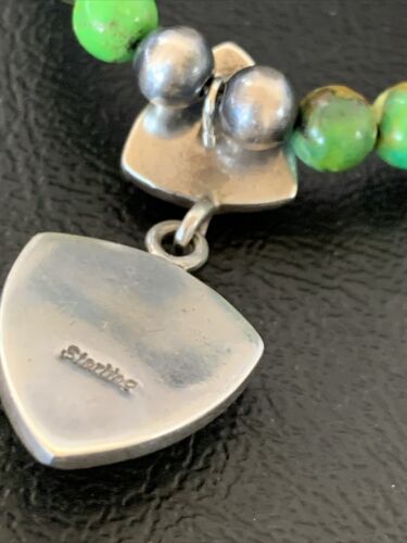 Navajo Green Gaspeite Turquoise Pendant | Sterling Silver | Authentic Native American Handmade | 12343