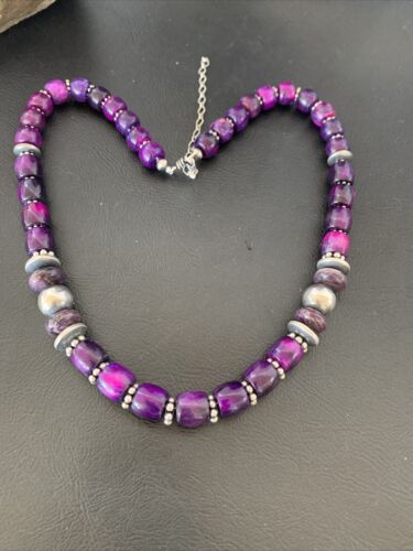 Southwestern Navajo Purple Sugilite Bead Necklace | Sterling Silver | Authentic Native American Handmade| 18" | 11910
