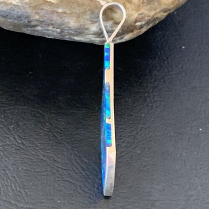 Navajo Blue Opal Inlay Pendant | Sterling Silver | Authentic Native American Handmade | 12274