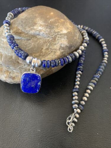 Native American Navajo Blue Lapis Pendant Necklace | Sterling Silver | Authentic Handmade | 12250 - Masha USA