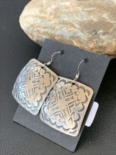 Native American Navajo Dangle Earrings | Sterling Silver Stamped | Handmade | 1659