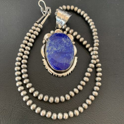 Native American Navajo Blue Lapis Pendant Necklace | Sterling Silver | Authentic Handmade | 11850