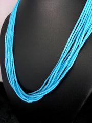 Navajo Blue Turquoise Heishi 10-Strand Liquid Sterling Necklace | 24" | Authentic Native American Handmade | 12384