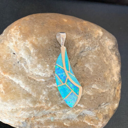 Authentic Native American Navajo Sterling Silver Blue Opal Inlay Pendant | Handmade Jewelry | 12273 - Masha USA
