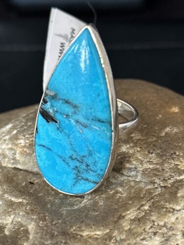 Women's Navajo Handmade Blue Kingman Turquoise Ring | Sterling Silver | Sz 9 | 11617