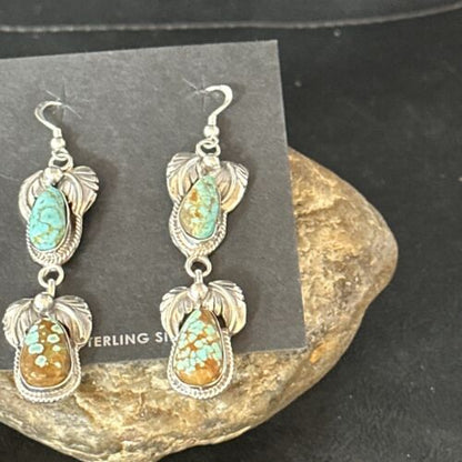 Navajo Blue #8 Turquoise Dangle Earrings | Sterling Silver | Authentic Native American Handmade | 14343