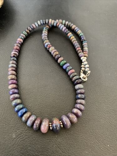 Native American Women's | Sterling Silver | Ethiopian Black Fire Opal Bead Necklace | Handmade | 18" | 01919