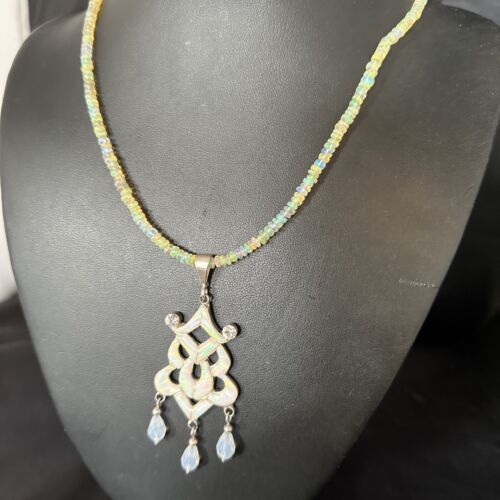 Navajo Fire Opal Pendant Necklace | Sterling Silver | 22" Chain | Authentic Native American Handmade | 14541 - Masha USA
