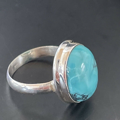 Navajo Spiderweb Blue Turquoise Ring | Sterling Silver | Sz 6.5 | Authentic Native American Handmade | 11447