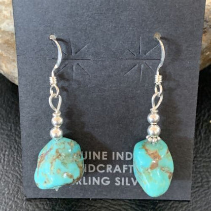 Navajo Turquoise Bead Nugget Earrings | Sterling Silver Pearls | Authentic Native American Handmade | 1" | 12897