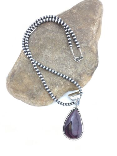 Navajo Purple Spiny Oyster Pendant Necklace | Sterling Silver Pearls | Authentic Native American Handmade | 4900