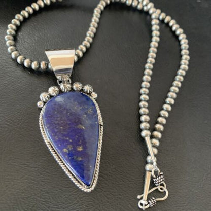 Native American Navajo Blue Lapis Pendant Necklace | Sterling Silver | Authentic Handmade | 11674