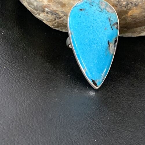 Navajo Blue Kingman Turquoise Ring | Sterling Silver | Sz 10 | Authentic Native American Handmade | 11728 - Masha USA