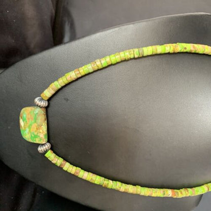 Navajo Green Gaspeite Turquoise Pendant | Sterling Silver | Authentic Native American Handmade | 13945