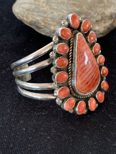 Navajo Spiny Oyster Cluster Cuff Bracelet | Sterling Silver | Authentic Native American Handmade | 4954