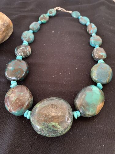 Navajo Graduated Sterling Silver Natural Blue Nugget Turquoise Necklace | Authentic Native American | 21" | 627
