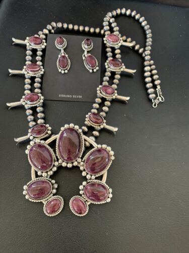 Navajo Purple Spiny Squash Blossom Naja Pendant | Sterling Silver | Authentic Native American Handmade | 12182 - Masha USA