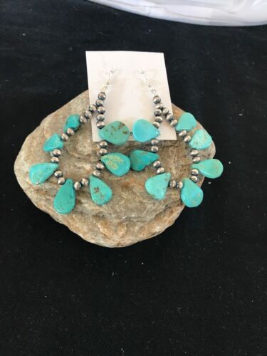 Navajo Blue Cluster Turquoise Sterling Silver Earrings | Southwestern Native American