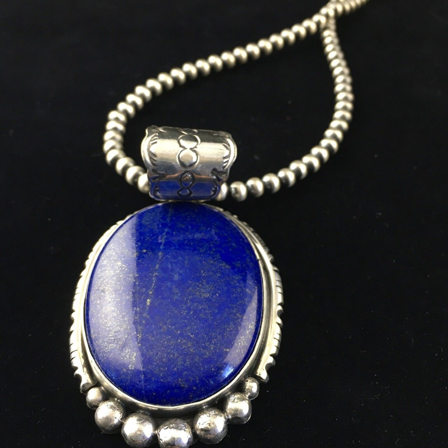 Native American Men's Navajo Pearls Necklace Pendant | Sterling Silver Blue Lapis | 10118